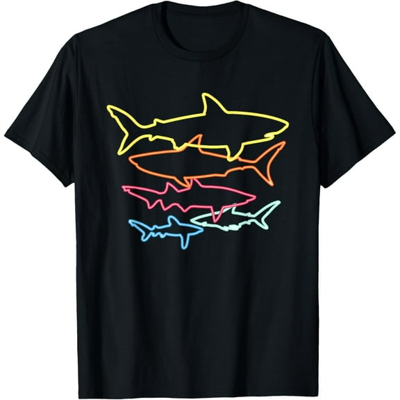 Retro 80s Shark Clothes Shark Party Kids Women Men Sharks T-Shirt