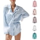 thumbnail image 3 of Txlixc - Pijama de 2 uds para mujer, blusa con puños de plumas de manga larga lisa/de retazos, pantalones cortos, ropa suelta para dormir/ropa para el hogar Txlixc Estilo de ocio, 3 of 3
