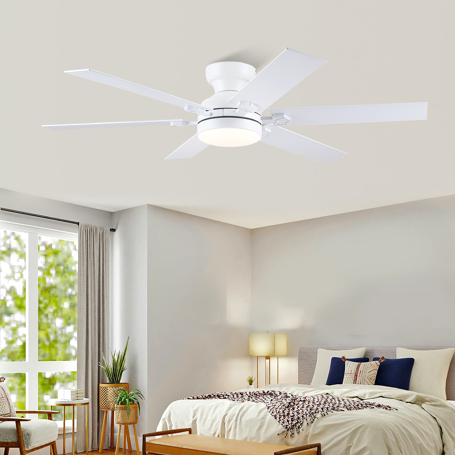 YIOSI 52" White Ceiling Fan with LED Lights, Remote/App Control, Quiet DC Motor, Energy Efficient