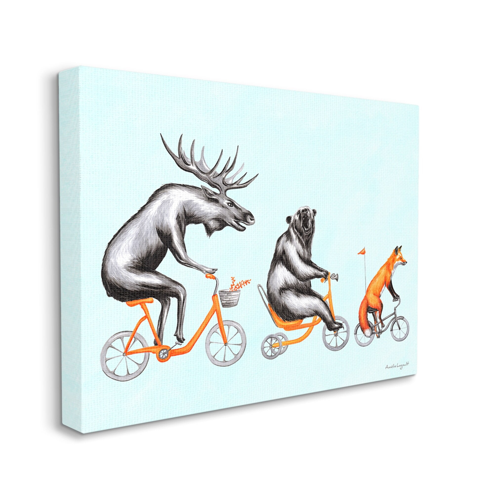 Stupell Industries Wildlife Animals Riding Bikes Moose Bear Fox Graphic Art Gallery Wrapped Canvas Print Wall Art, Design by Amelie Legault