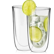 JoyJolt Spike Double Wall Insulated Tall Drinking Glass 13.5 oz. Every Day Glass (Set of 2) Insulated Highball Glass Set