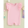 thumbnail image 2 of FEORJGP Infant Baby Girls Summer Jumpsuit Newborn Fly Sleeve Bodysuit Crew Neck Solid Romper Loose Casual Daily Clothes for Kids Girl Basic Cute Clothes, 2 of 9
