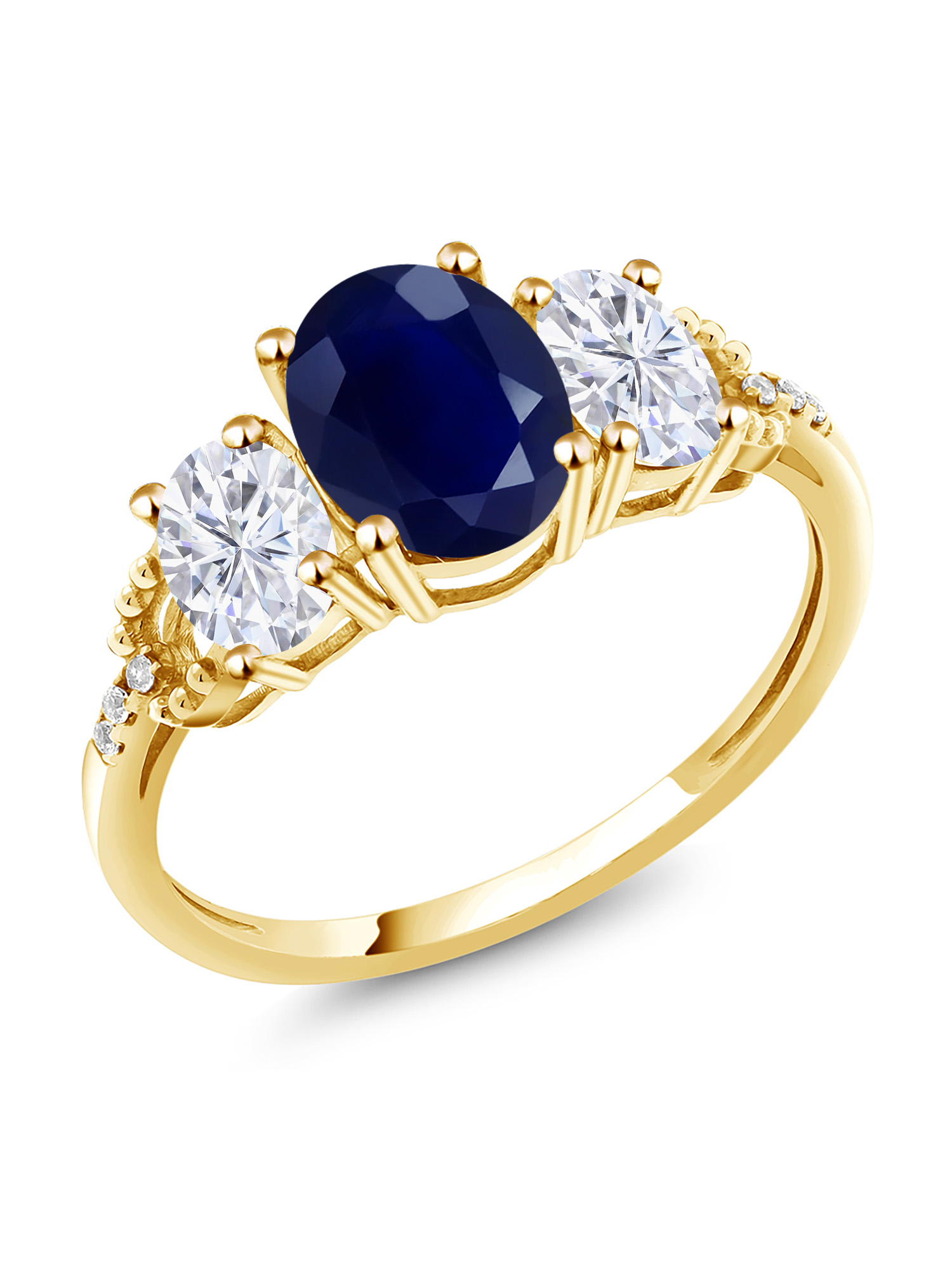 Gem Stone King 10K Yellow Gold White Moissanite Blue Sapphire and ...