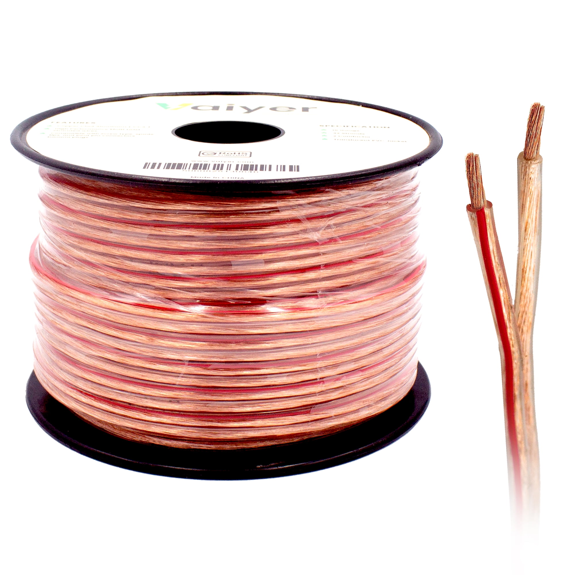 Vaiyer 16 Gauge Speaker Wire Cable - 50 ft 15.24 Meter 1.3 mm CCA High-Performance Stereo Speaker Cable for Car Speakers, Home Theater Speakers, Surround Sound, Radio