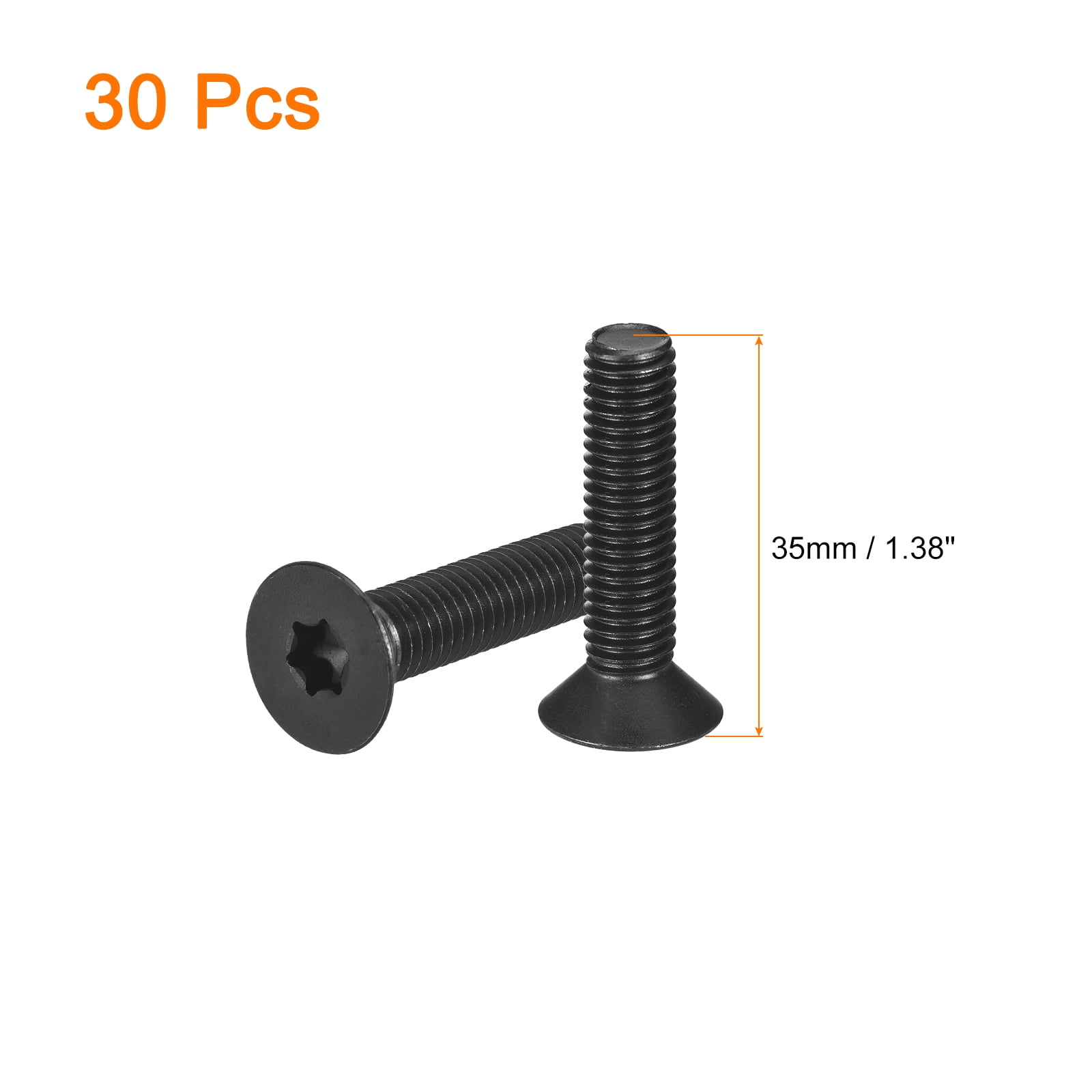Uxcell M8-1.25x35mm Flat Head Torx Anti Theft Machine Screws, 30Pack 10.9 Grade Alloy Steel, Torx Drive, Countersunk Head, Full Thread, Black Oxide Finish