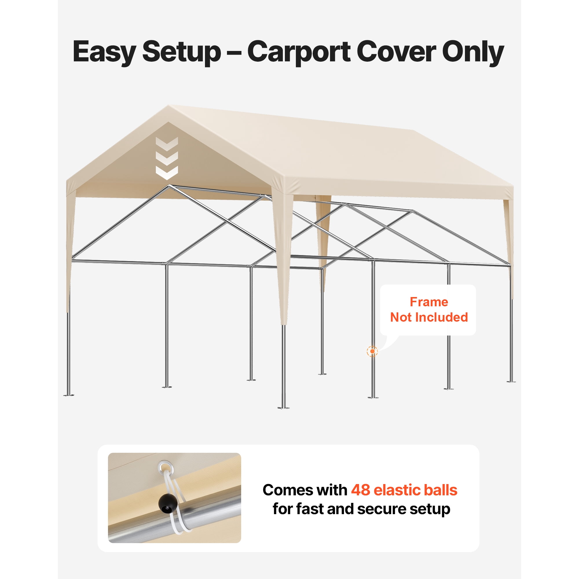KFFKFF 12' x 20' Carport Replacement Canopy, UV-Resistant Waterproof Car Shelter Cover, Durable Portable Garage Tent Top