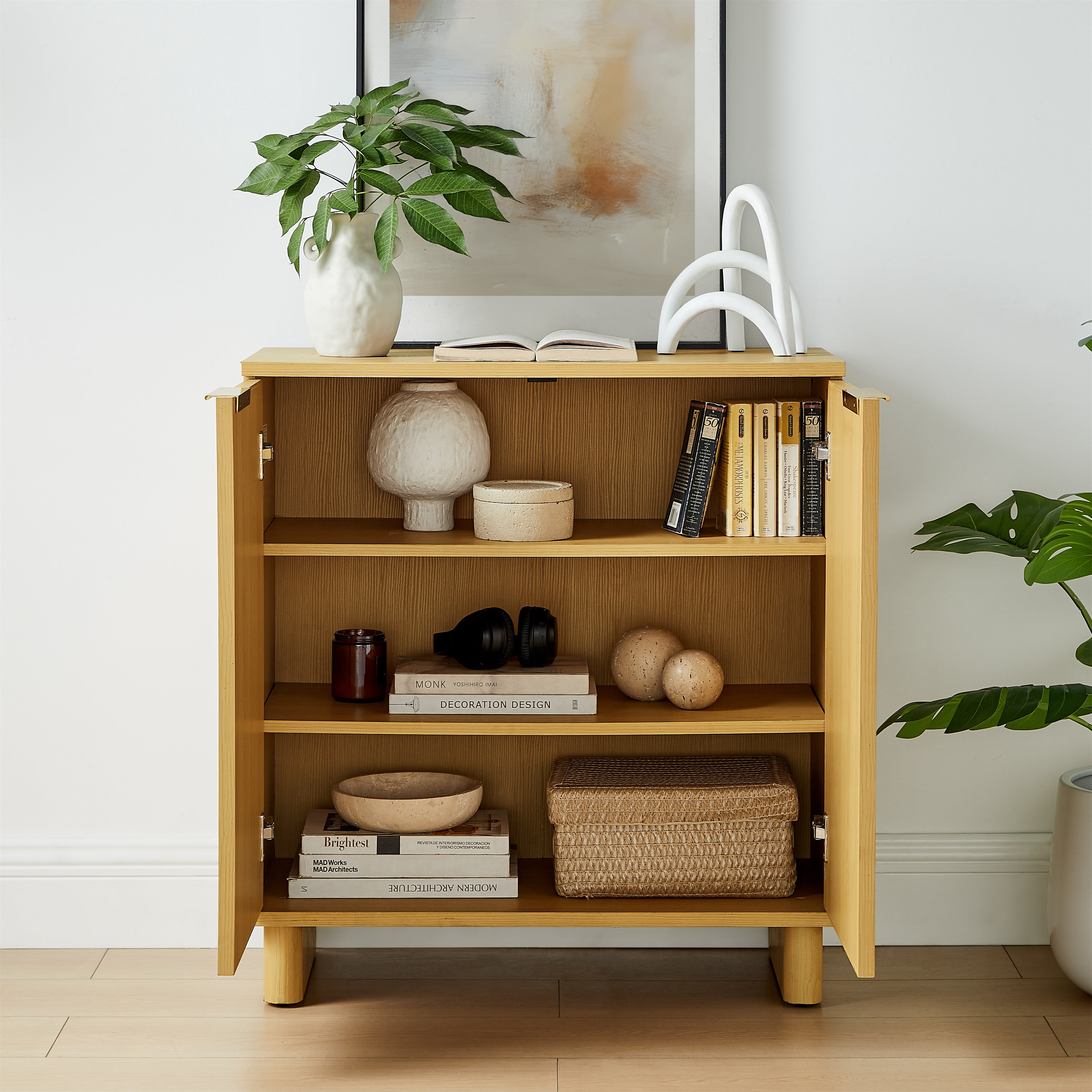 Better Homes & Gardens Lillian Fluted Accent Cabinet, Natural Pine Finish