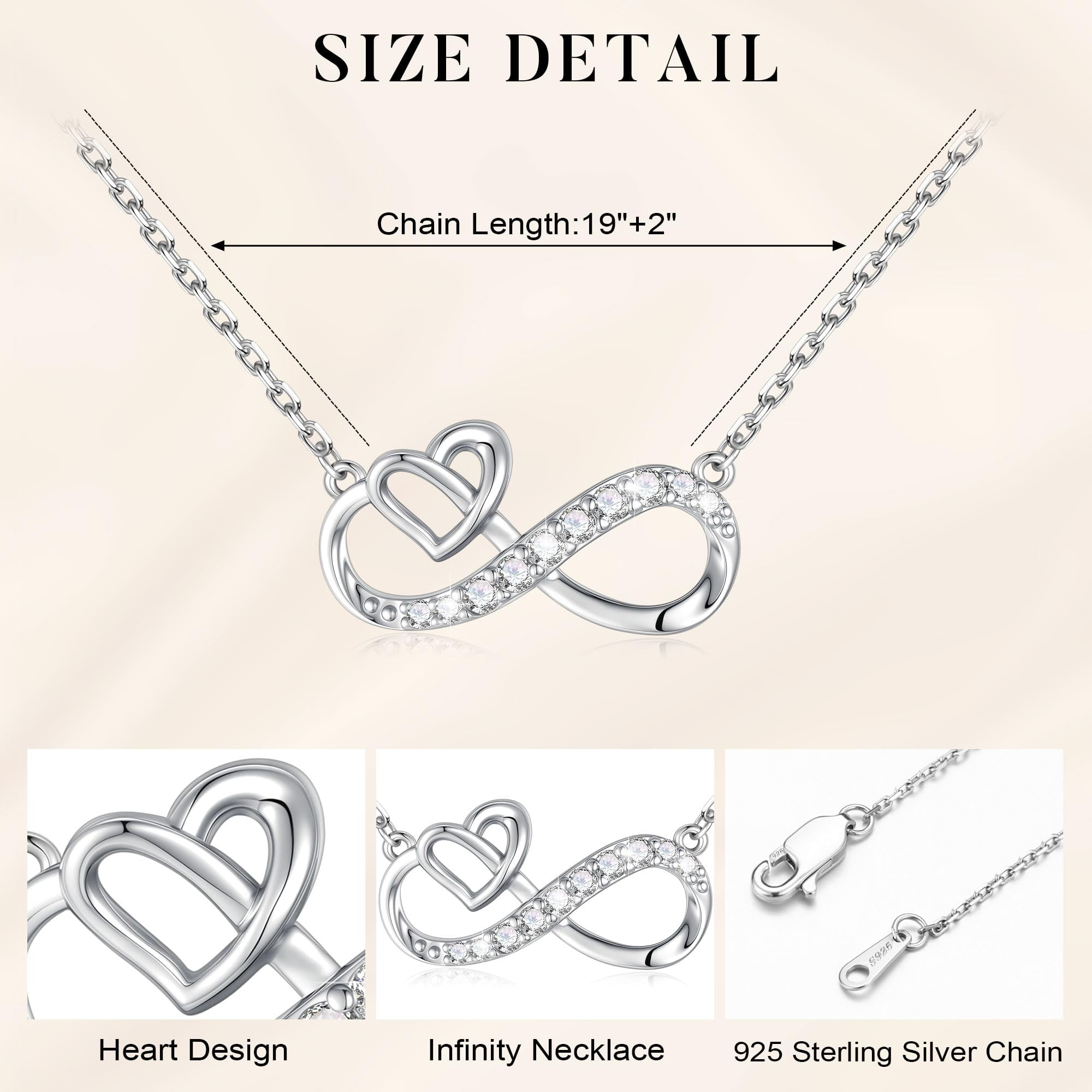 Turandoss Infinity Heart Necklace Aunt Gifts from Niece 925 Sterling Silver Chain 14K White Gold Plated Personalized Jewelry Mothers Day Birthday Gifts for Women Her