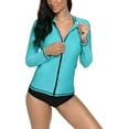 Charmo Rash Guard for Women Zip Front Long Sleeve Rashguard Top Sun