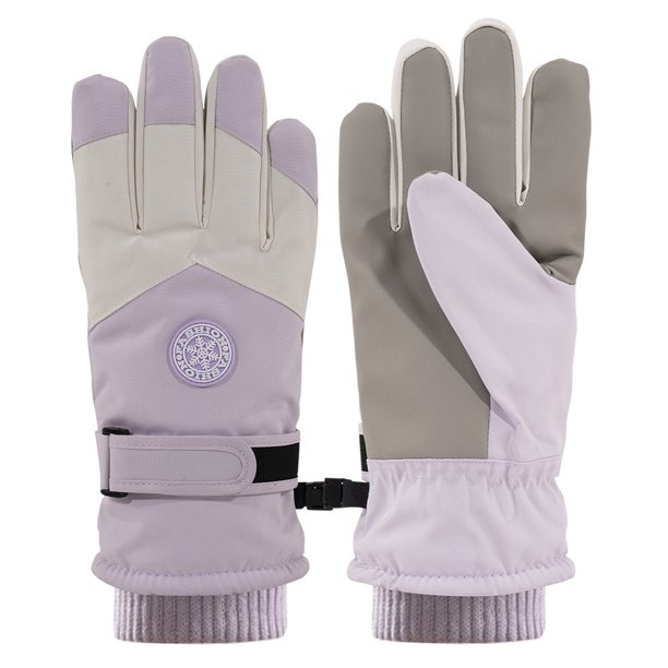 Guantes Esquí Invierno Unisex Snowboard Cuero PU Antideslizante Pantalla Táctil Impermeable M ( ) Púrpura Blanco