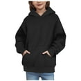 thumbnail image 5 of Lenpel Girls' Oversized Hoodies Casual Long Sleeve Hooded Tunic Sweatshirts Pullover Sweatshirt Tops with Pockets for Kids(Black,6-7 Years), 5 of 6
