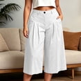 thumbnail image 2 of Levmjia Women High Waisted Pleated Wide Leg Capri Pants Plus Size Elastic Waist Casual Loose Cropped Trousers with Pockets, 2 of 7