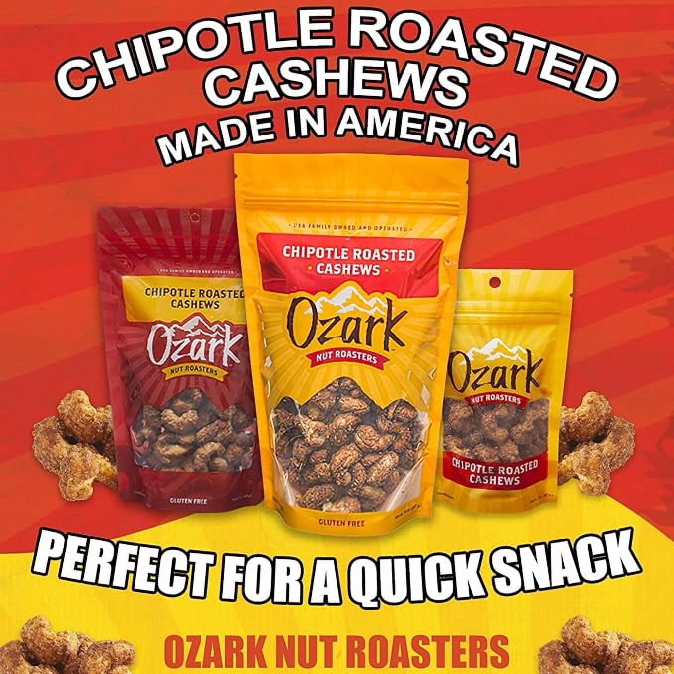 OZARK NUT ROASTERS, Chipotle XEF1&nbsp;Roasted Cashews w/Spicy Kick, Flavored Snack Nuts, World-Class Gourmet Candied Peanuts, Resealable Pack (14.0 oz)