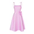 thumbnail image 1 of Disfraz de película de Barbie para mujer, vestido rosa de guingán, vestidos por debajo de la rodilla para fiesta de Halloween con lazo, vestido elegante, 1 of 2