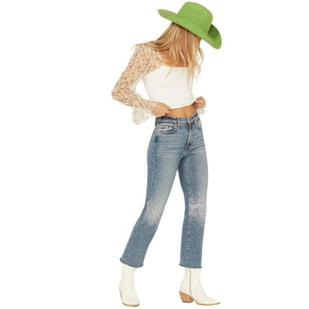 7 For All Mankind Women's Medium Wash Logan Stovepipe High Rise Crystal - 7U644922-OD2 29W x 27L