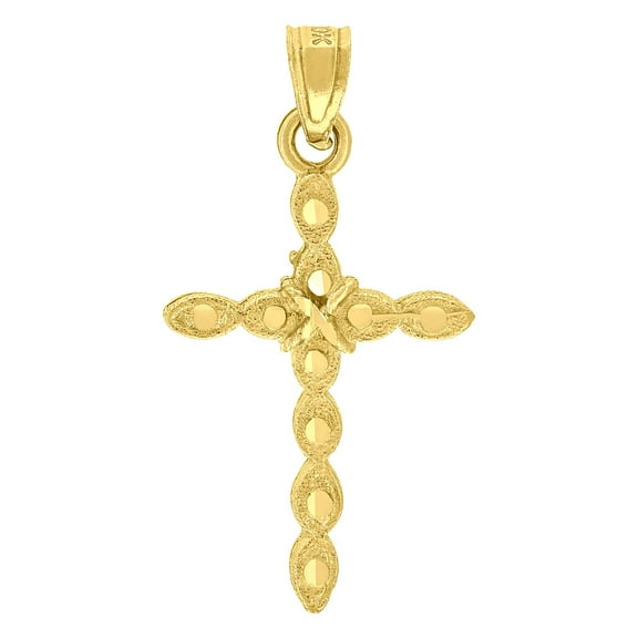 10k Yellow Gold Mens Women Textured Cross Religious Charm Pendant Pendant Necklace for Men