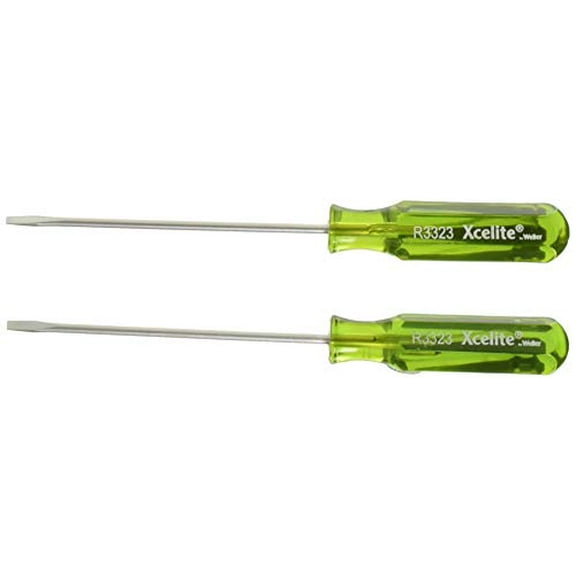 Xcelite R3323 Steel Slotted Pocket-Clip Screwdriver, 3/32" Head, 3" Length Pack of 2, Green