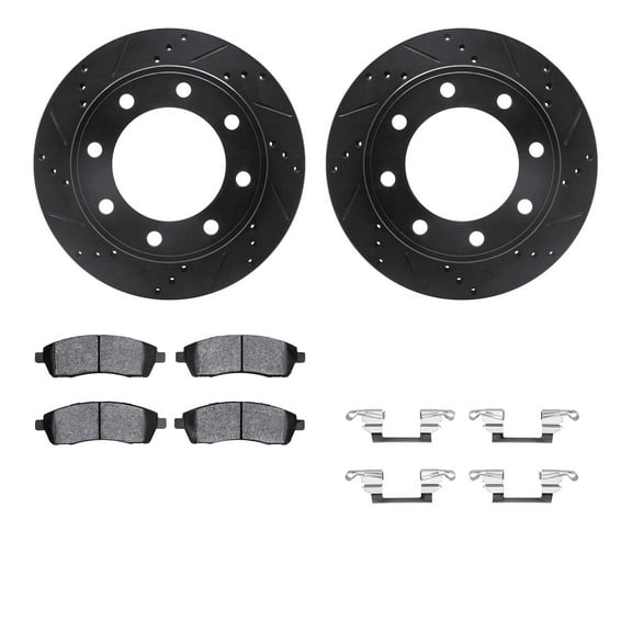 Dynamic Friction Company Rear Brake Rotors-Drilled and Slotted-Black with 5000 Advanced Brake Pads includes Hardware 8512-54131