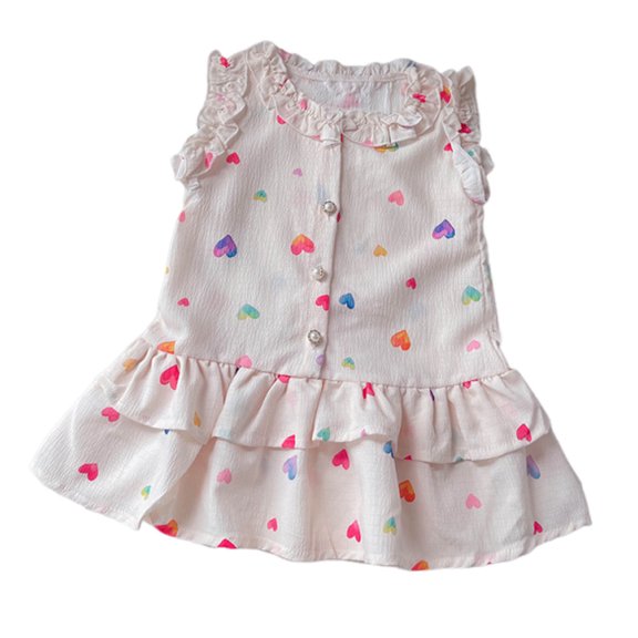 Zpanxa Girls Dresses, Girl's Double Layer Skirt Dress Sleeveless Solid Versatile Casual Dresses Pink 1 Years