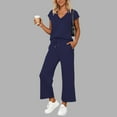 thumbnail image 2 of EDFBUYKRS Female Women Pants Casual Womens Linen Pants Tall Two Piece Sets for Women Summer Outfits Sets V Neck Tops Wide Leg Pants Woman Travel Outfits S, 2 of 5