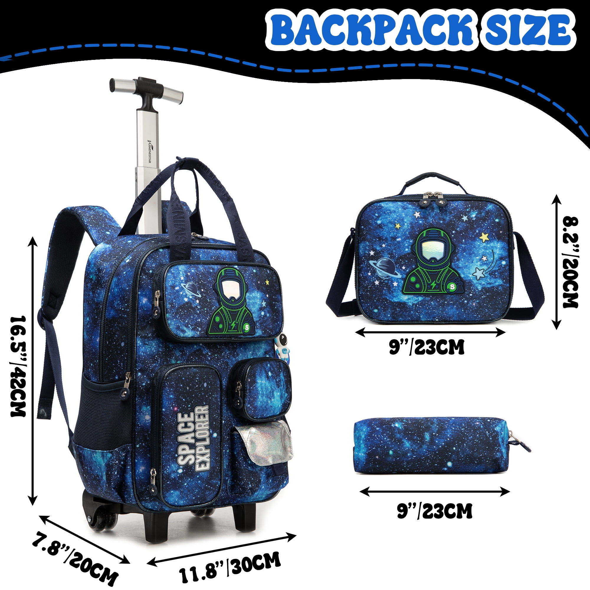 Kids Rolling Backpack for School Boys with Wheels Roller Backpacks with Lunch Box Pencil Case for Ages 8-10