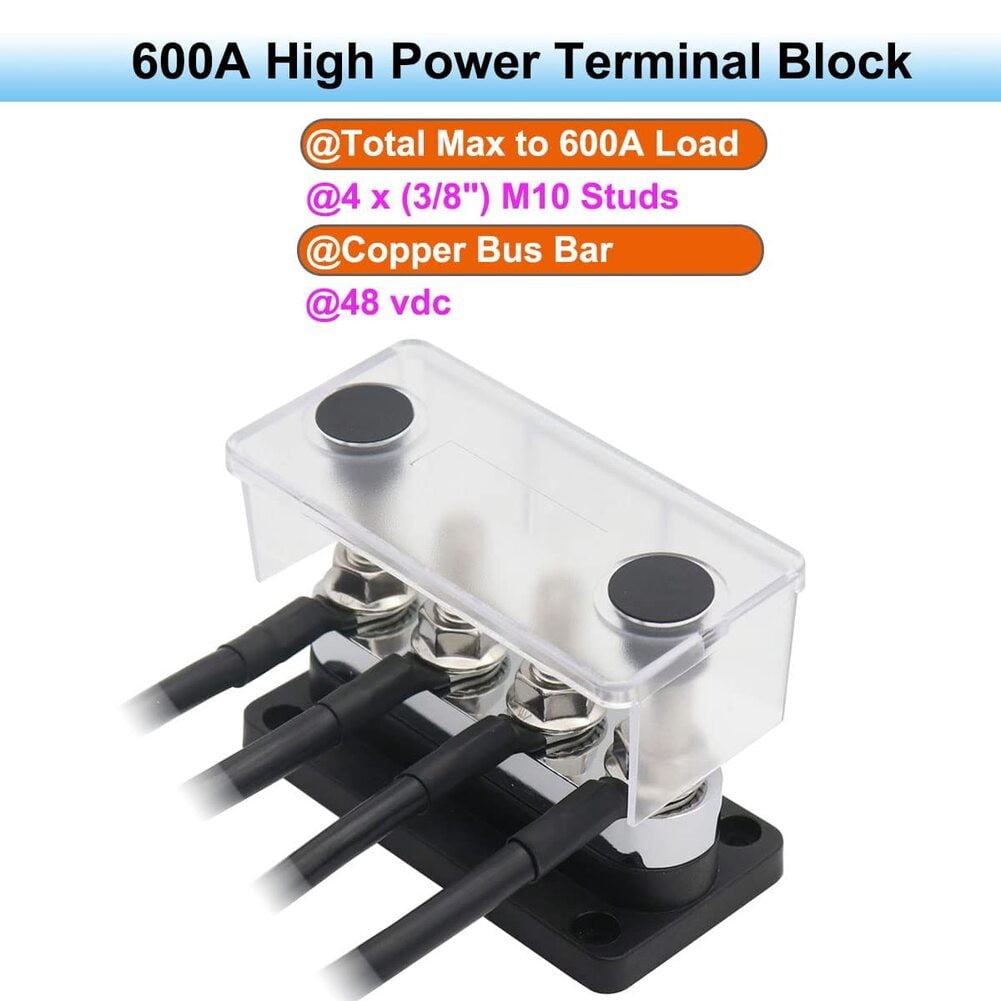 300A Heavy Duty 4X M10 Stud Terminal Busbar Distribution Block, Marine Battery