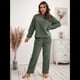 thumbnail image 4 of Pijama de 2 Piezas para Mujer, Conjunto de Ropa de Estar por Casa, Suéter de Punto, Cuello Redondo, Larga, Conjuntos Peludos Verde XL, 4 of 8
