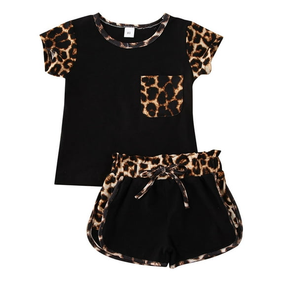 Canrulo Toddler Kids Baby Girls Clothes Short Sleeve T-shirt Top Shorts Summer Outfits Black 18-24 Months