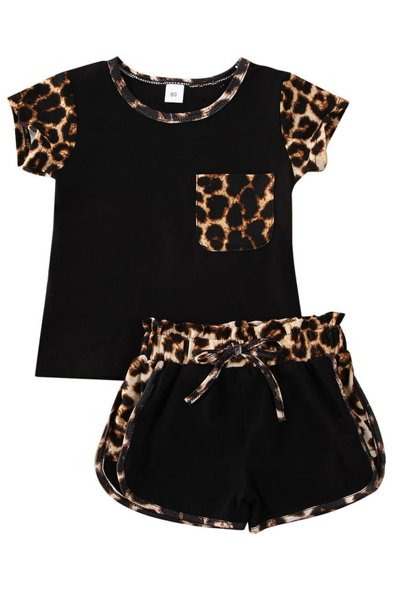 Toddler Kids Baby Girls Clothes Short Sleeve T-shirt Top Shorts Summer Outfits Black 18-24 Months