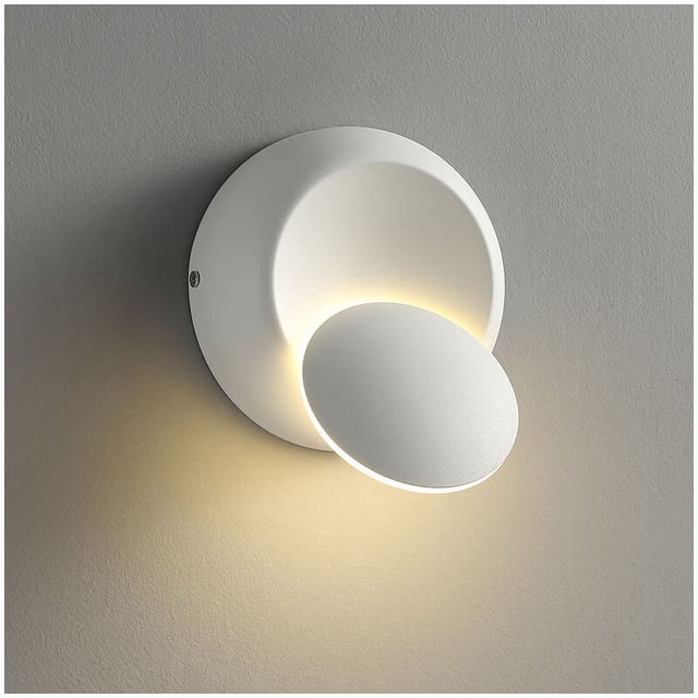 Lámpara de pared circular giratoria de 360 grados, luz LED adecuada para luminarias decorativas en salas de estar, escaleras y pasillos, color blanco