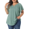thumbnail image 2 of Women's Plus V Neck Short Sleeve Eyelet Embroidery Casual Blouse 4X Green, 2 of 6