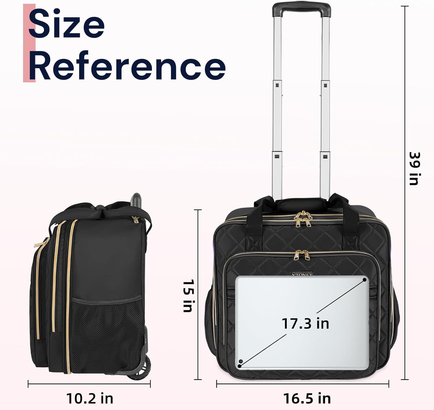 Ytonet Rolling Laptop Bag for Women, 17.3 inch Briefcase on Wheels for Men and Women, Black