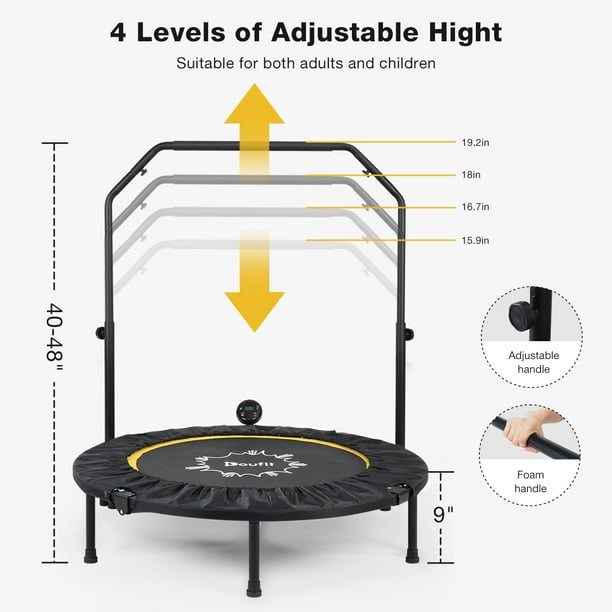 Tid Parlament Jeg accepterer det Doufit 40inch Foldable Trampoline for Kids Adults, 330Lbs Fitness Rebounder  with Adjustable Handle and LCD Monitor, Mini trampoline for Indoor Outdoor  Garden Workout - Walmart.com