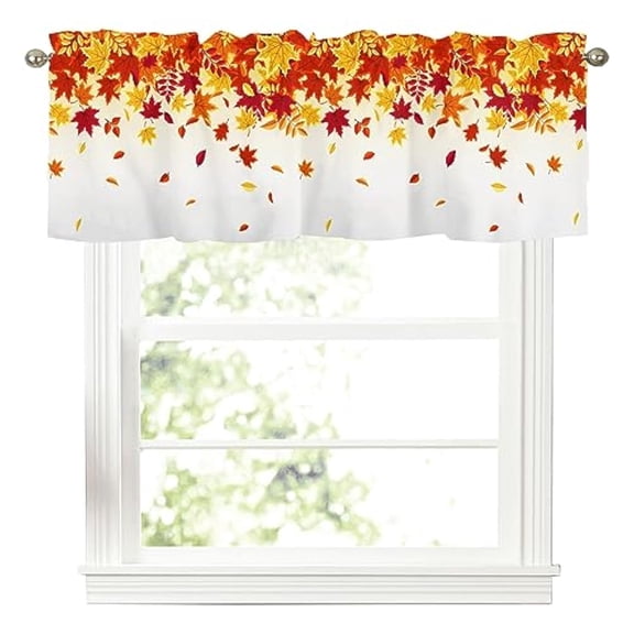 Fall Autumn Maple Leaves Kitchen Curtains Valance for Windows Thanksgiving Leaf Harvest Curtain Farmhouse Rod Pocket Window Treatment for Bathroom Bedroom Living Room Decorations 54x18 inch