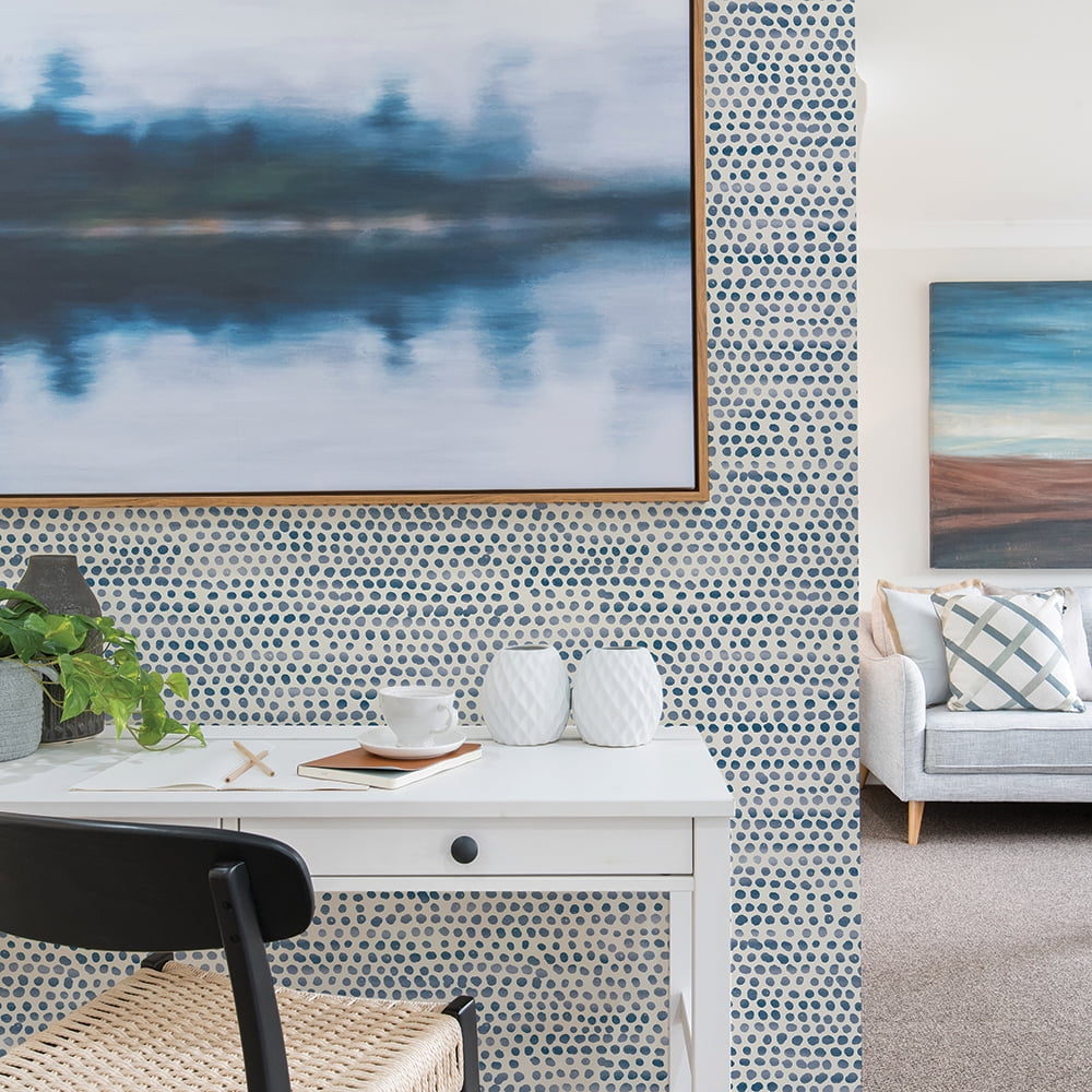 Tempaper Moire Dots Blue Moon Peel and Stick Wallpaper, 20.5" x 9'