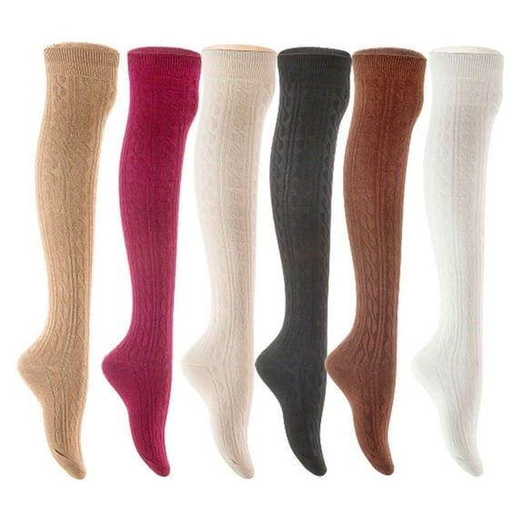 Lian LifeStyle Women's 6 Pair Adorable Comfortable Soft Thigh High Over Knee High Cotton Socks Size 6-9 L1024 Beige,Wine,Cream,Black,Coffee,White