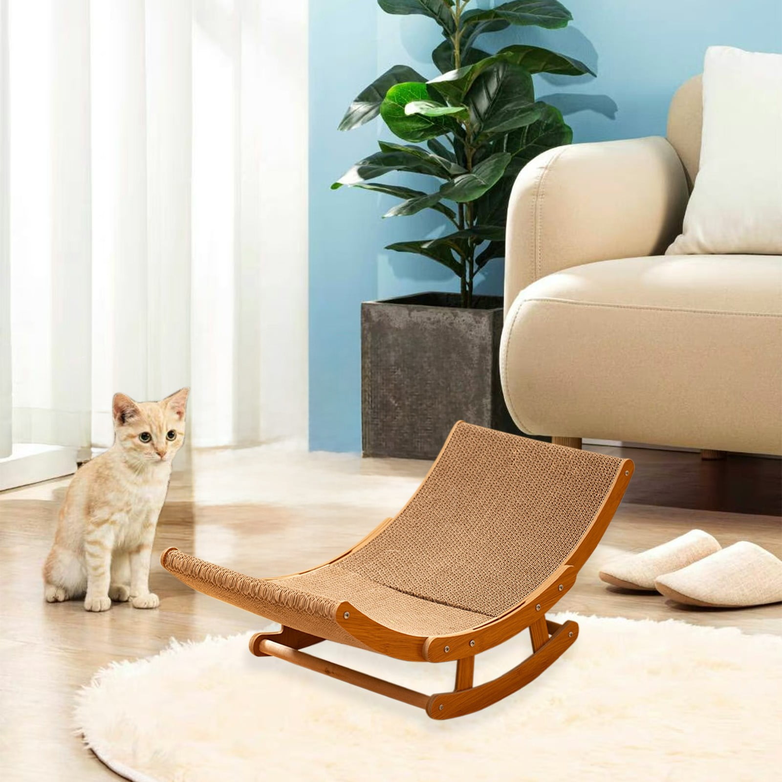 Qholemyo Corrugated Cardboard Cat Scratcher Shaking Bed Interactive Cat Toys Claw Grinding Pet Toys All Season Use