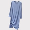 thumbnail image 1 of TopLLC Longues Robe à Manches Col Rond Mode Femmes Été Décontracté Robe Col Rond Confort Ample Ameublement Maison Couleur Unie Polyvalente Mince Jupe à Manches Longues Pyjama Robe Femmes, 1 of 6