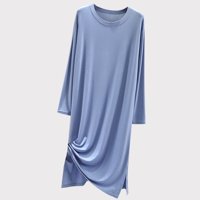 TopLLC Longues Robe à Manches Col Rond Mode Femmes Été Décontracté Robe Col Rond Confort Ample Ameublement Maison Couleur Unie Polyvalente Mince Jupe à Manches Longues Pyjama Robe Femmes