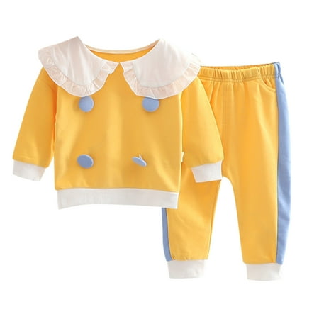 

Toddler Kids Children Baby Girls Long Sleeve Lapel Sweatshirt Blouse Tops Patchwork Pant Trousers Outfits Set 2PCS Clothes