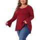 thumbnail image 4 of Blusa de túnica de mujer plus size Agnes Orinda con dobladillo alto-bajo, mangas largas de campana, cuello redondo, top casual acampanado 3X burdeos, 4 of 6