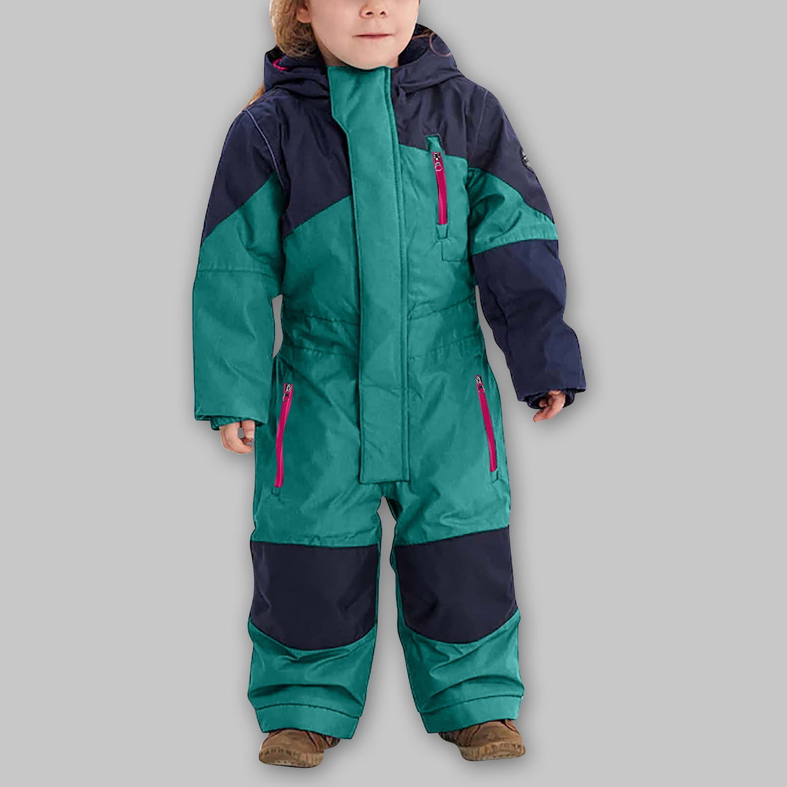FNFYFH Girls Boys One Piece Snowsuit Waterproof Windproof Ski Snow Hooded Coveralls Winter Outdoor Jumpsuits