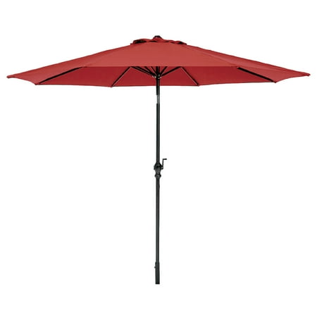 9 ft Outdoor Patio Umbrella with Push Tilt Button  Crank & Full 108 inch Arc Coverage  Red