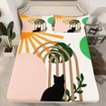 thumbnail image 2 of jejeloiu Cat Monstera Full 4-Piece Reversible Teen Luxury Striped Sheet Set, 2 of 7