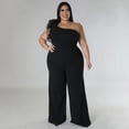 thumbnail image 3 of AURA Women Plus Size One Shoulder Jumpsuit Wide Leg High Waist Casual Outfit Summer Elegant Romper, 3 of 7
