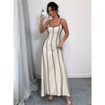 thumbnail image 3 of Women'S Sleeveless Dress Summer Contrast Color Knitted Halter Maxi Dress Khaki M, 3 of 5