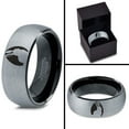 thumbnail image 4 of Tungsten Bunny Rabbit Sitting Hare Egg Band Ring 8mm Men Women Comfort Fit Black Dome Brushed Gray Polished, 4 of 4
