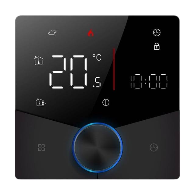 Wifi Wireless Matter Thermostat for House Electric Floor Heating with APP and Voice Assistant Control Colorful LED Digital Touch Screen Adjustable Knob Precise Temperature Control