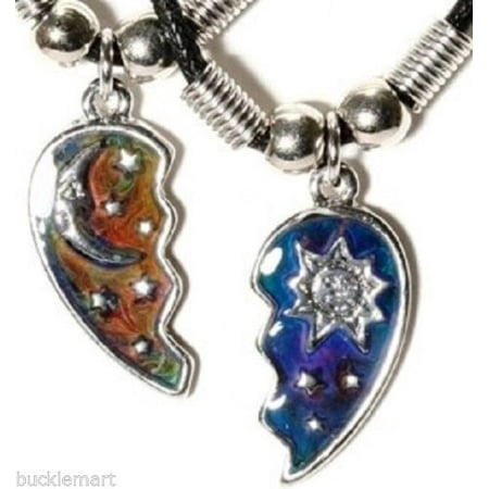 Sun Moon Stars Best Friends Heart Mood Necklace Pendant Color changing Set of (Best Friend Necklace Ideas)