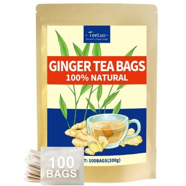 TeeLux Ginger Tea Bags, Natural Ginger Root Tea, Spicy & Zesty & Warm Flavor, Caffeine Free, 100 Count